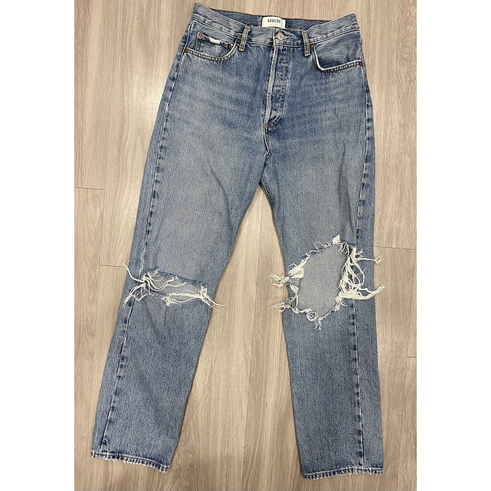 Agolde 90's Pinch Waist Jeans 28x29‎ Blue Button Fly Organic Cotton Size 28 EUC